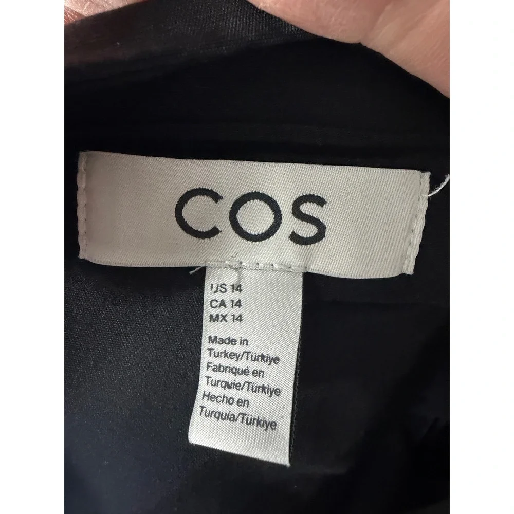COS Pleated Wide Leg Trousers Women sz 14 Black Linen Blend Minimalist 09928427